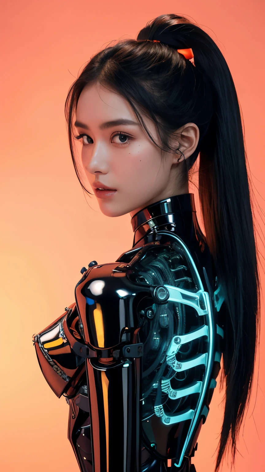A woman in a futuristic suit with a ponytail and a ponytail SeaArt AI