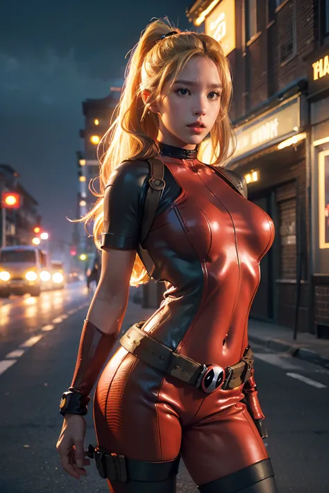 (((3d,cgi))) “cartoon art-style” realistic portrait of a sexy and busty female superhero character in the style of deadpool, i h...