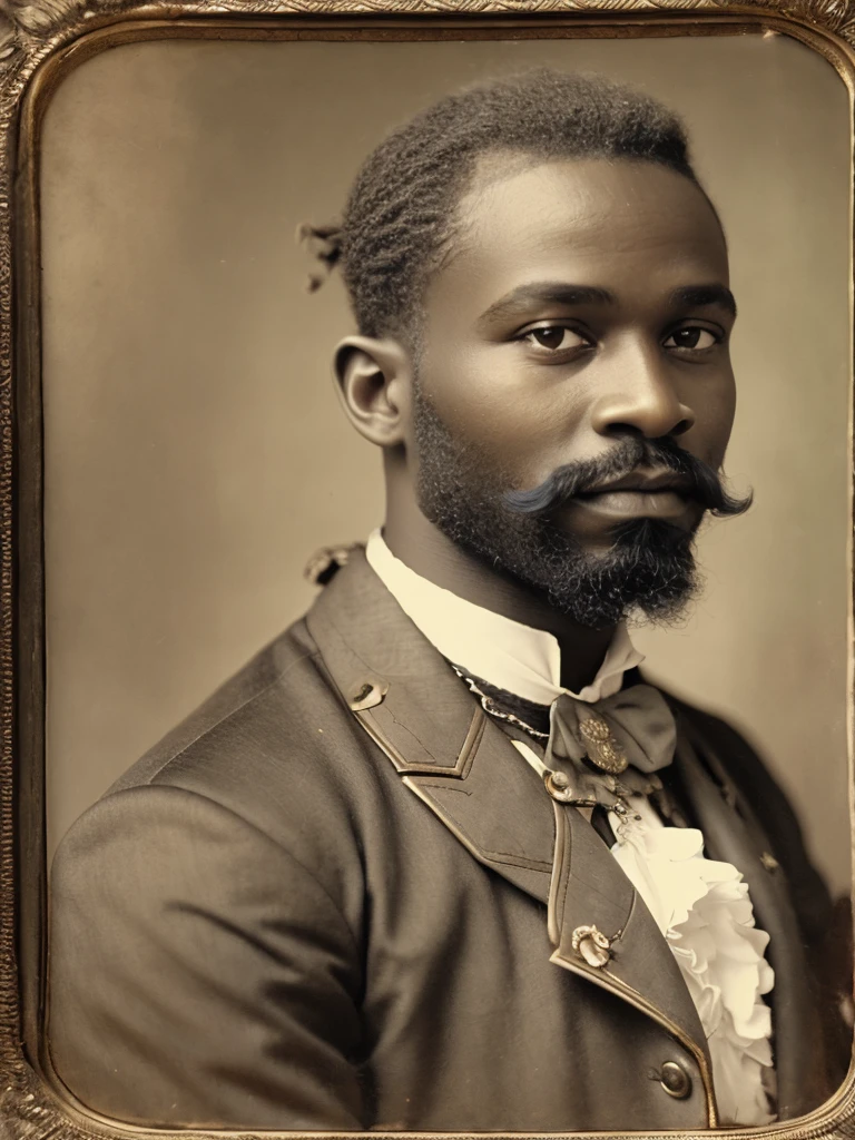 Homme AFRICAIN avec une barbe et une moustache dans un costume, Male portrait BELLE ÉPOQUE, VICTORIENNE