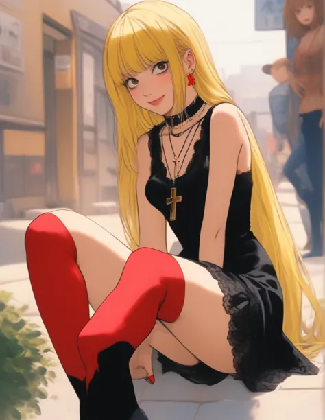 score_9, score_8_up, score_7_up, source_anime,
misaamane, misa amane, long hair, bangs, brown eyes, yellow hair, blunt bangs, tw...