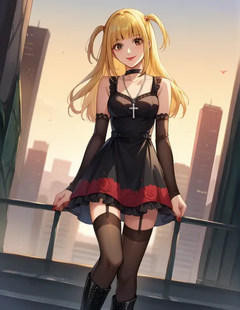 score_9, score_8_up, score_7_up, source_anime,
misaamane, misa amane, long hair, bangs, brown eyes, yellow hair, blunt bangs, tw...