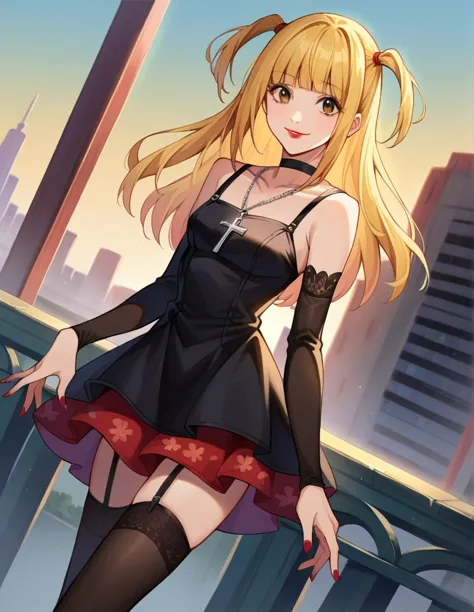 score_9, score_8_up, score_7_up, source_anime,
misaamane, misa amane, long hair, bangs, brown eyes, yellow hair, blunt bangs, tw...