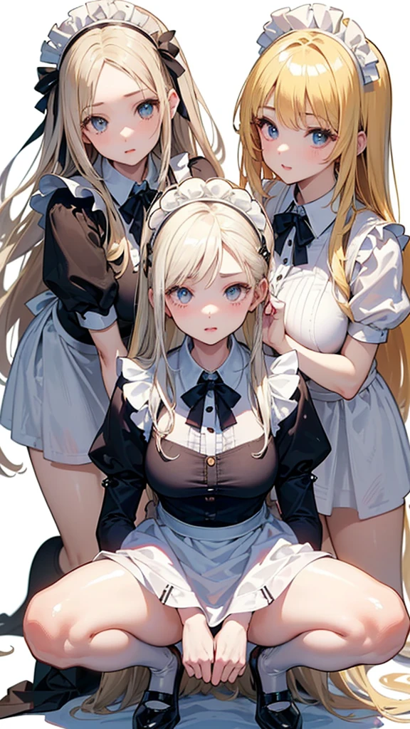 
(((((3 girls:1.3、Maid clothes:1.3、squatting:1.3、 spread legs:1.3、super long hair)))))、(((forehead、huge breasts:1.3、3 girls:1.3、white blond hair:1.3、cowboy shot:1.3、A calm face、long hair、Northern Europe、White、beautiful girl、White Blonde、Blonde、White background、cute、Young、True Face、Shiny Hair、whole body)))、, highest quality, figure, super detailed, finely, High resolution, 8k wallpaper, Perfect dynamic composition, detailed and beautiful eyes, Deco out,bionde, breasts, Natural color lip,white background, random cute poses,