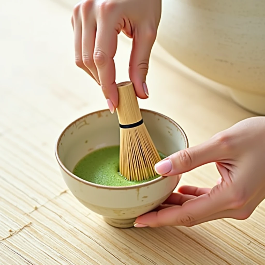 chawan, chasen, a little frothy maccha tea,