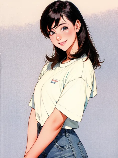 the background is the 1980s,denim wear,lover,a kind smile