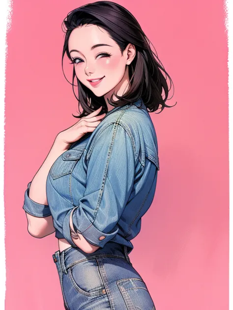 the background is the 1980s,denim wear,lover,a kind smile