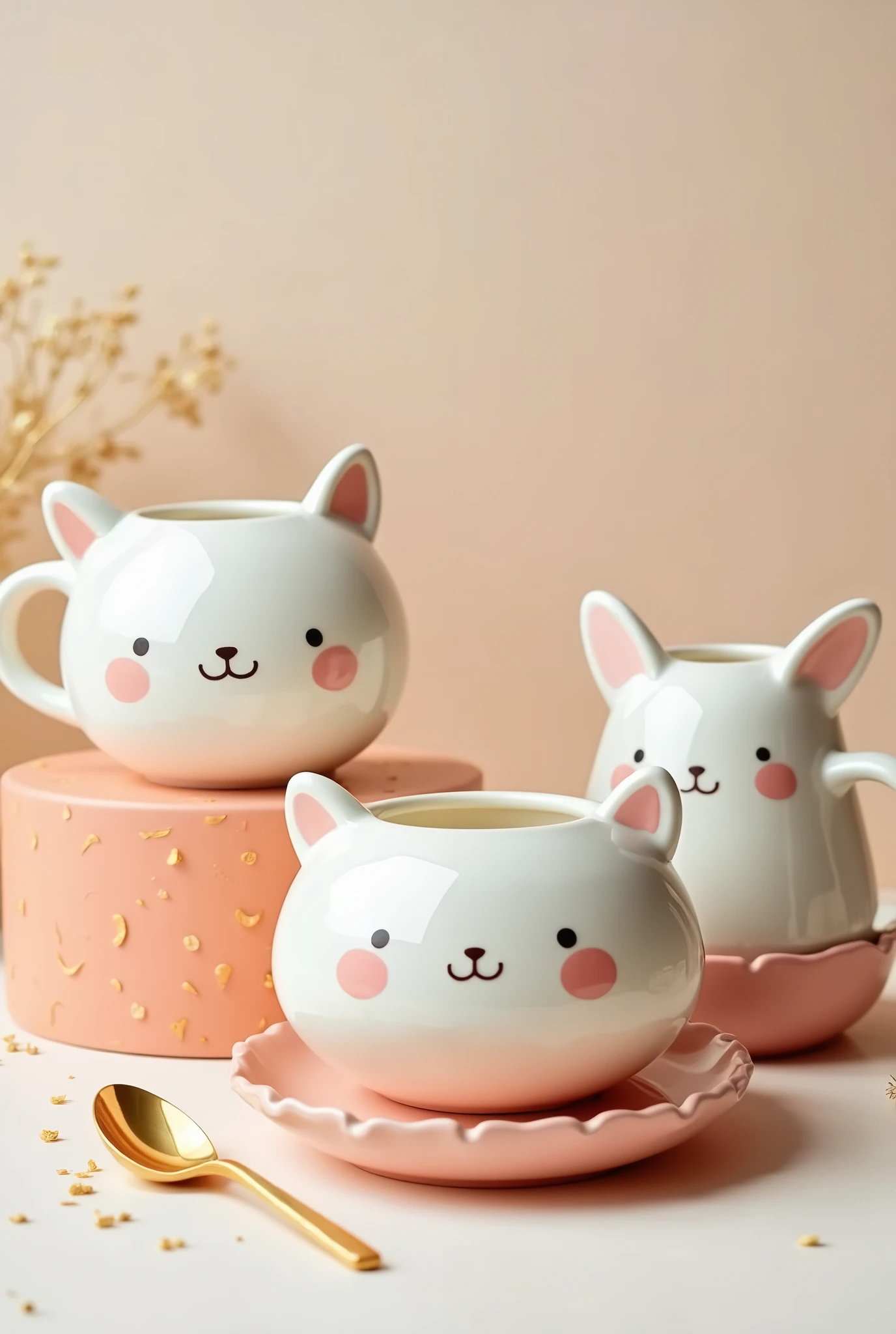 Cute Background、Pottery with cute faces、Glossy Pottery