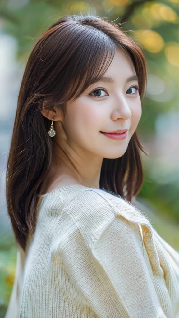 (high quality、high resolution、masterpiece、8k:1.1)、RAW Photos、Upper Body、Clear photos、(One Woman、2 Japanese、Female announcer)、Mid-chest、Medium breast、D cup bust、Knitted clothing、Tight turtleneck sweater、Delicate hair、Medium Hair、Realistic skin texture、A gentle smile、View here、Shapely bust、Beautiful woman、Detailed face and eyes、Beautiful eyes、light makeup