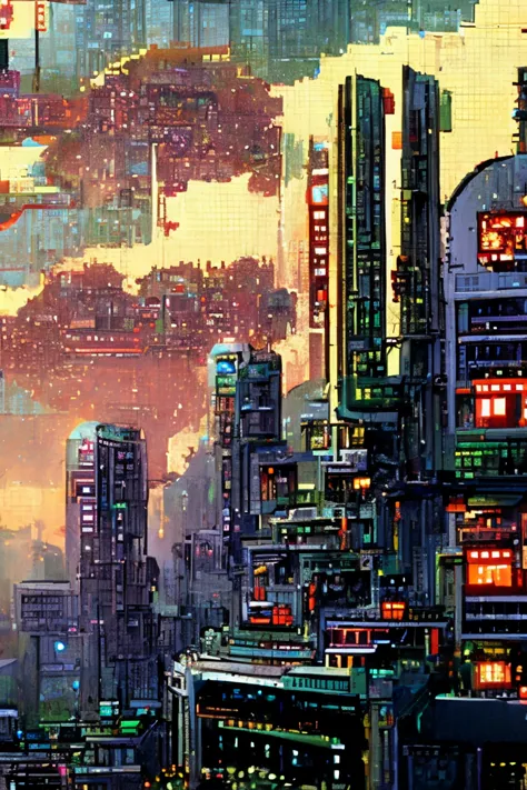 retro video game concept art, 8-bit videogame, simple pixel apocalyptic city ruins from directly above,  skyscraper on center, 3...