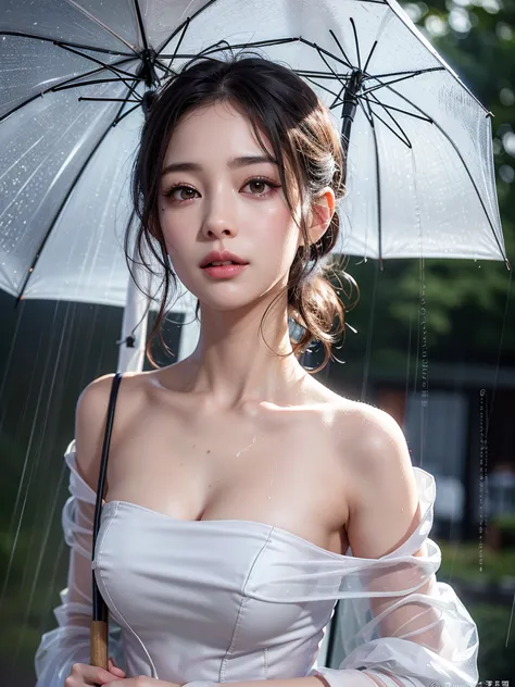 mix 4, (8k, live shooting, highest quality, masterpiece: 1.2), (real, photorealistic: 1.37), one cute, night, rain, wetty, profe...