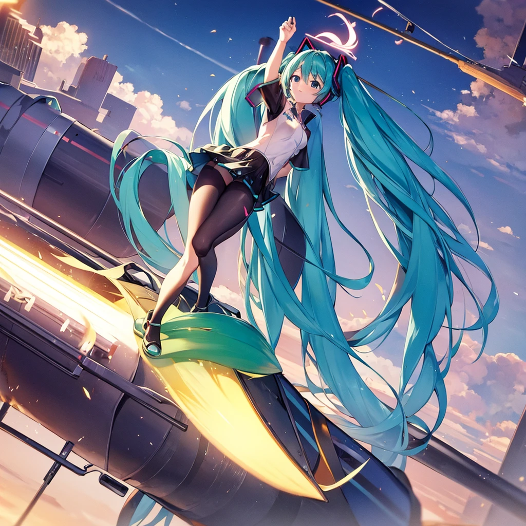 Hatsune Miku is in a huge cannon tube as a human cannonball