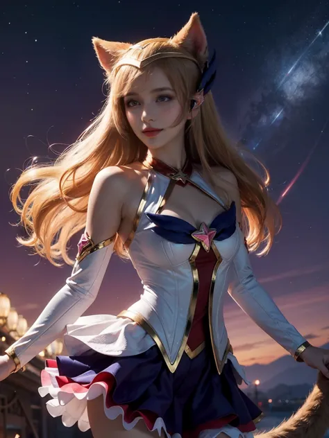 (masterpiece, best quality:1.2), intricate details, star guardian ahri, 1 girl, animal ears, hair accessories, separate sleeves,...