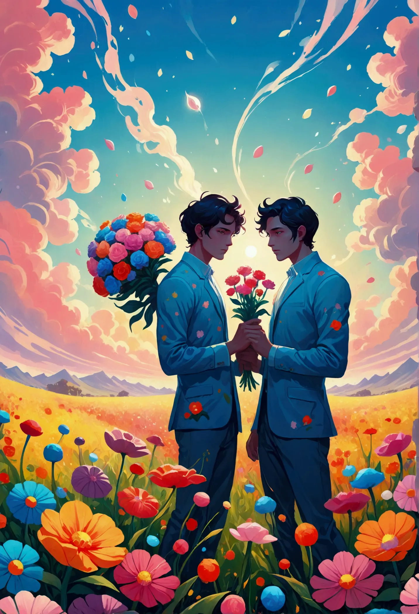 two hands holding flowers in the field, juster battle, cyril rolando (cyril rolando) of inspiration, laurie greesley and james j...