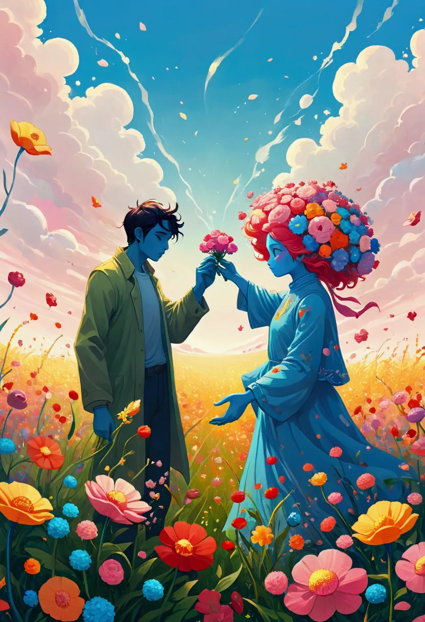 two hands holding flowers in the field, juster battle, cyril rolando (cyril rolando) of inspiration, laurie greesley and james j...