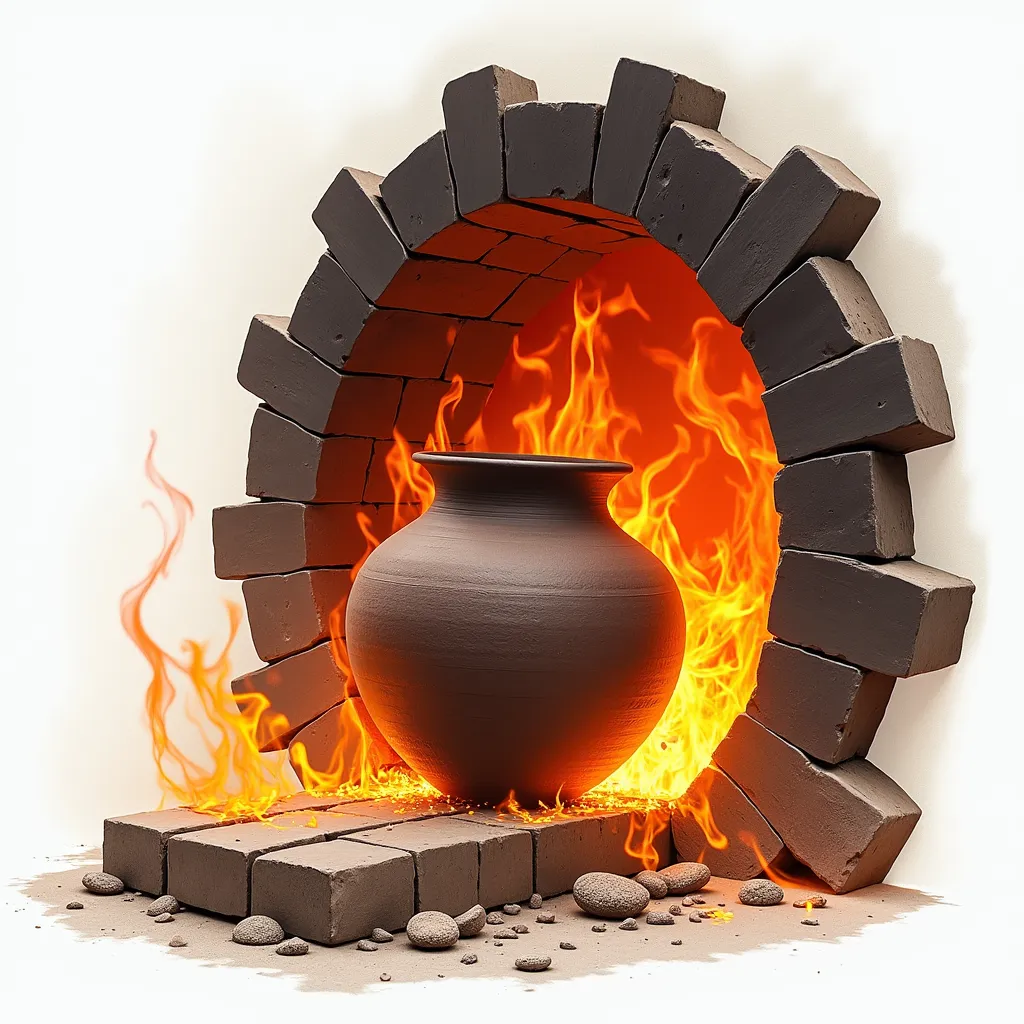 The world's oldest art is nearing completion, Jomon pottery is fired in a kiln, engulfed in flames, Please take a close look at the Jomon pottery that has been burned red by the flames, Realistic photos, (Close-up to pottery:1.2), (Burning flame background:1.4), 
(no white background:1.4), (Inside the kiln:1.2), 