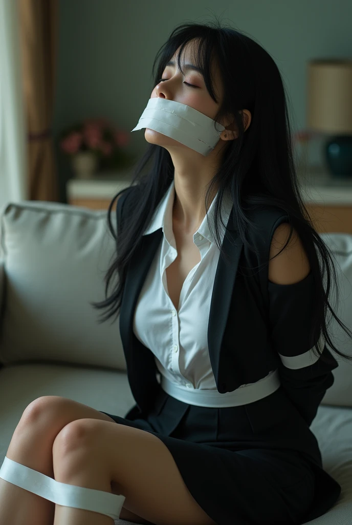 Japanese woman, long hair, collared shirt, off shoulder blazer SeaArt AI