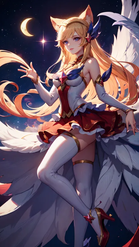 (masterpiece, best quality:1.2), intricate details, star guardian ahri, 1 girl, animal ears, hair accessories, separate sleeves,...