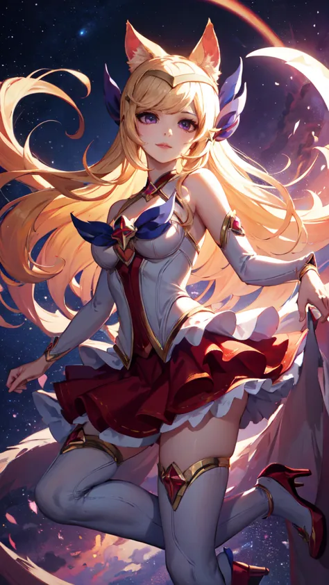 (masterpiece, best quality:1.2), intricate details, star guardian ahri, 1 girl, animal ears, hair accessories, separate sleeves,...