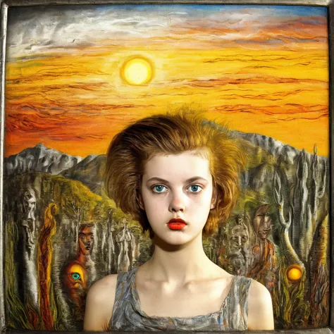 [[(full frontal portrait: young teenager lindsey wixson (standing alone!!!) with big beautiful eyes and a short bob in the shape...