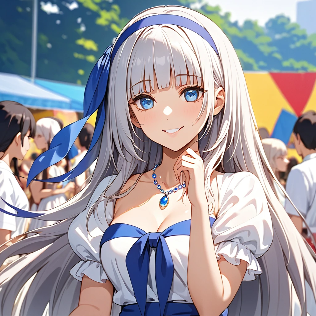 Mylene, One girl, Silver Hair, Very long hair, blue eyes, hair band