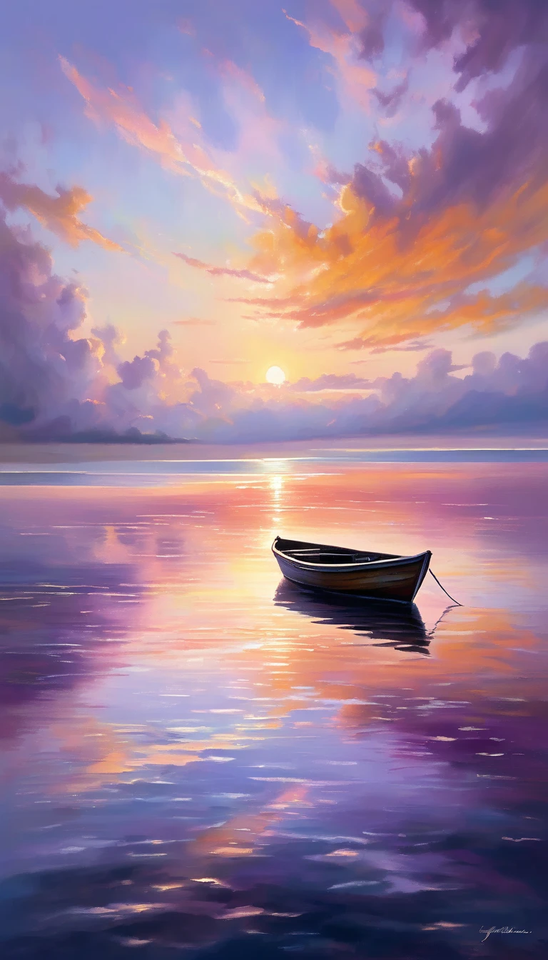 A Peaceful Sunset by the Ocean
A serene image of a calm ocean at sunset, with the sky painted in soft oranges, pinks, and purples. The water is still, reflecting the colors of the sky. In the distance, a small boat is gently floating, symbolizing the peace found in God’s presence. The horizon is clear, with no storms in sight, representing the calm after the storm and the peace that surpasses understanding.