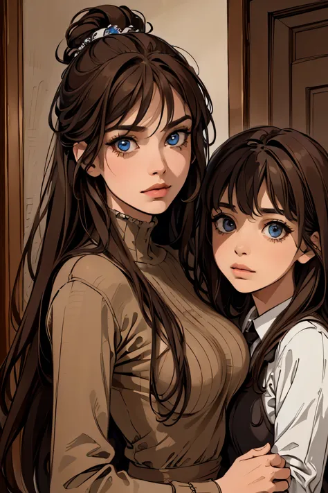 ( absurdly , high quality , ultra detailed ) ,( hand detailed ) ,girl with her daughters, very long hair, beautiful crystal eyes...