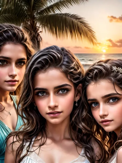 a group of byoung oys and young girls near the beach on a summer night, beautiful detailed eyes, beautiful detailed lips, extrem...