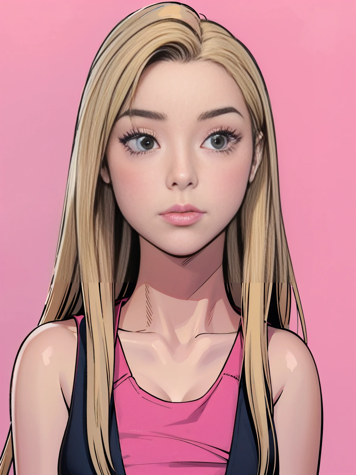 a woman with long blondhair and a pink background, a character portrait, a screenshot, by Lü Ji, imvu, flat icon, artstyle : ilya kuvshinov, black anime manga girl, on amino