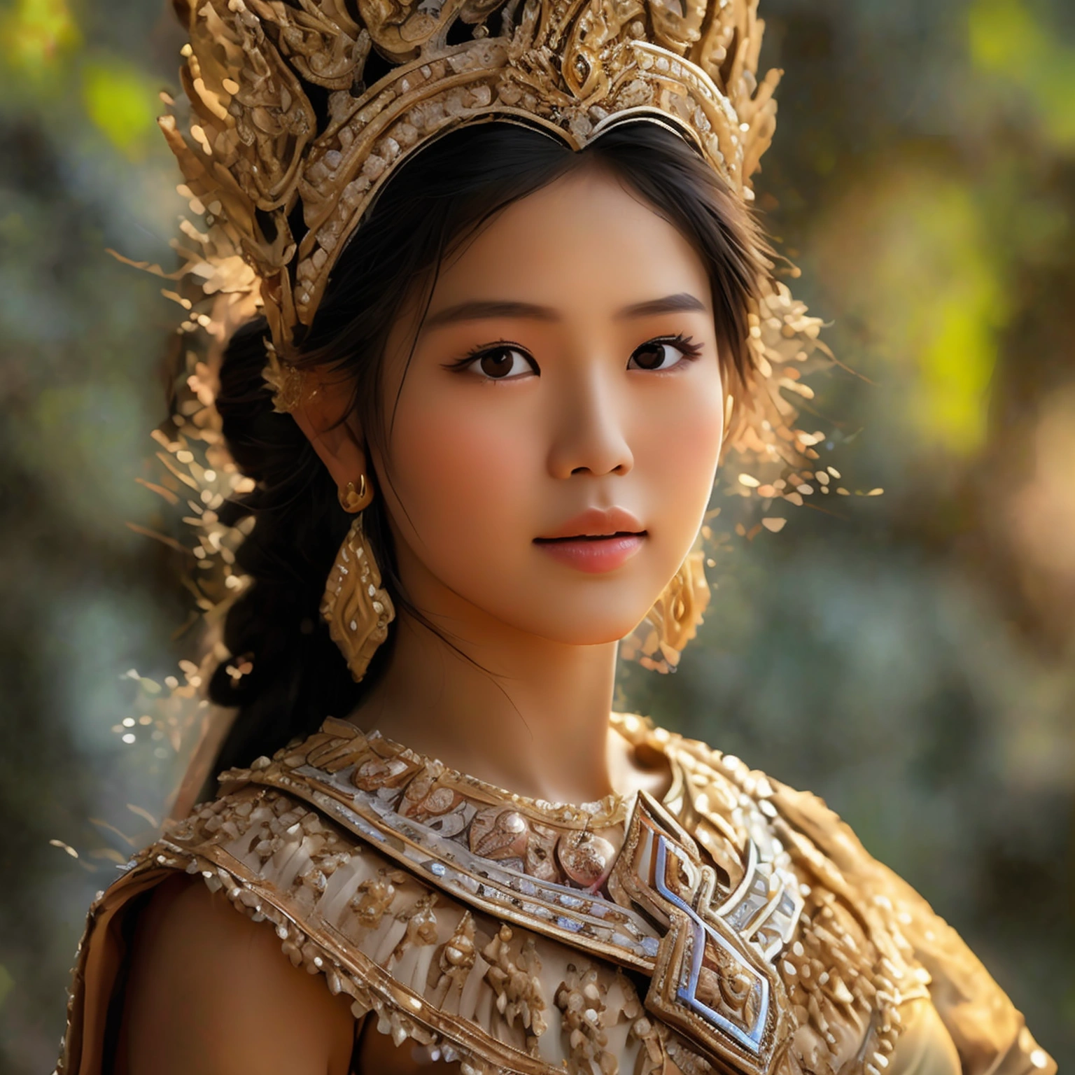 realistic details, Sharp picture, Thai girl dressed in the style of the ancient Ayutthaya Kingdom, (((Triplets))), beautiful, ((Sexy)), voluptuous, ((Age difference)), ((Different appearance))