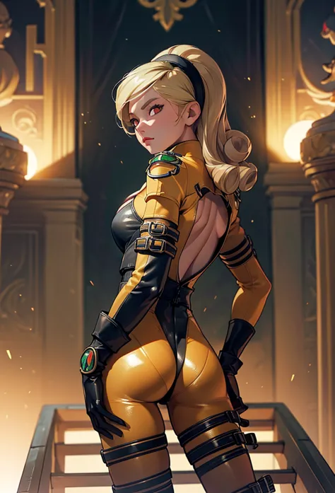 perfect eyes:1.2, detailed eyes:1.4, lienneville, from behind, ass, looking back, mansion, blonde hair, hairband, red eyes, body...