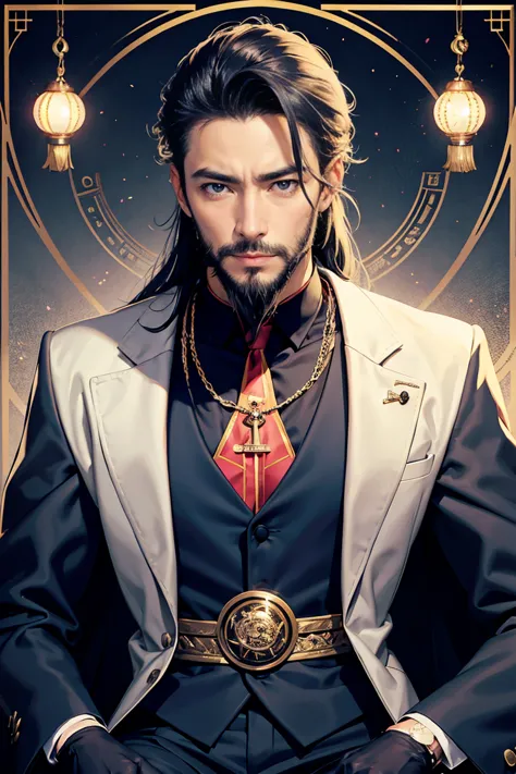 fortune teller well-tailored suit 。 tarot card decoration 、 japanese 、 ２０generation 、handsome man 、beard、hacker&#39;s hood、cryst...