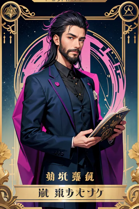 fortune teller well-tailored suit 。 tarot card decoration 、 japanese 、 ２０generation 、handsome man 、beard、hacker&#39;s hood、cryst...