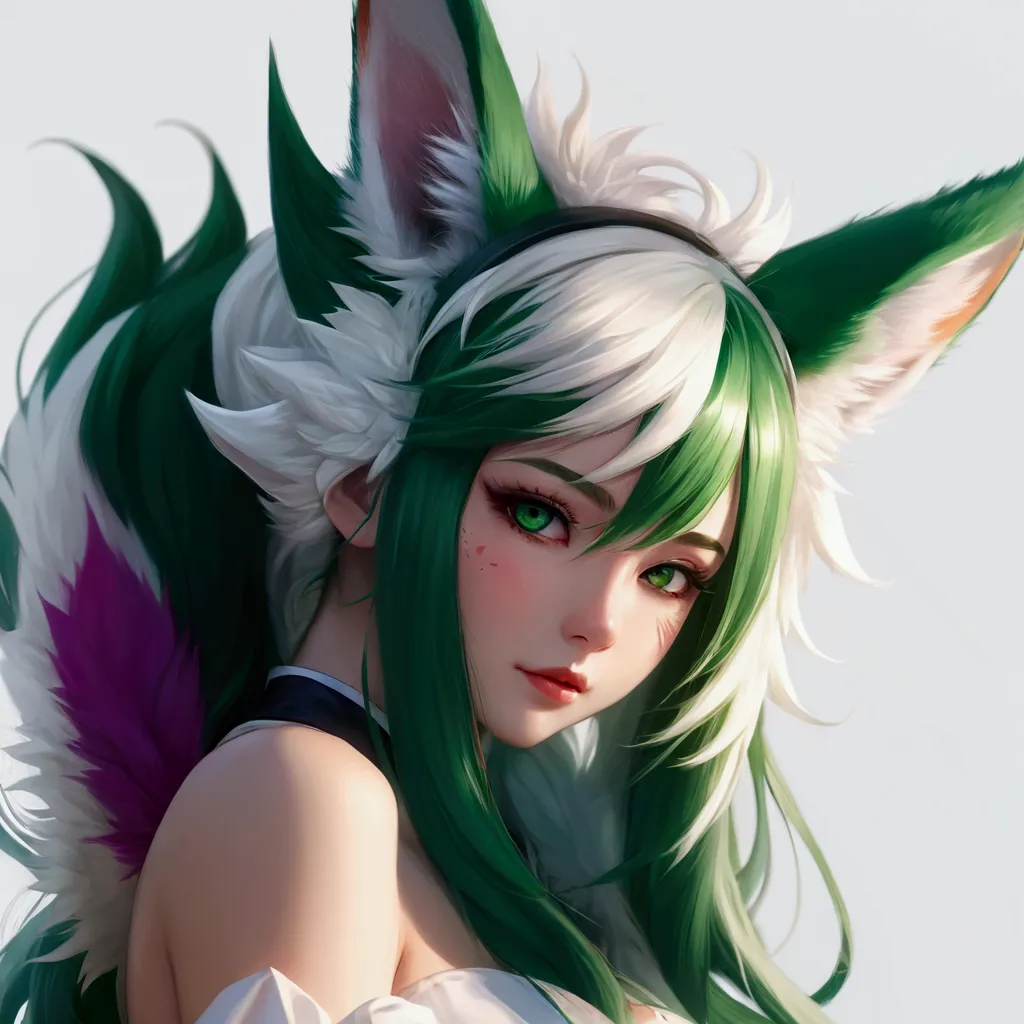 anime - style girl with green hair and white dress with ears, portrait of ahri, girl with fox ears, extremely detailed artgerm, ahri, wlop rossdraws, detailed digital anime art, artgerm on artstation pixiv, digital anime art, anime style 4 k, anime girl with cat ears, beautiful anime catgirl