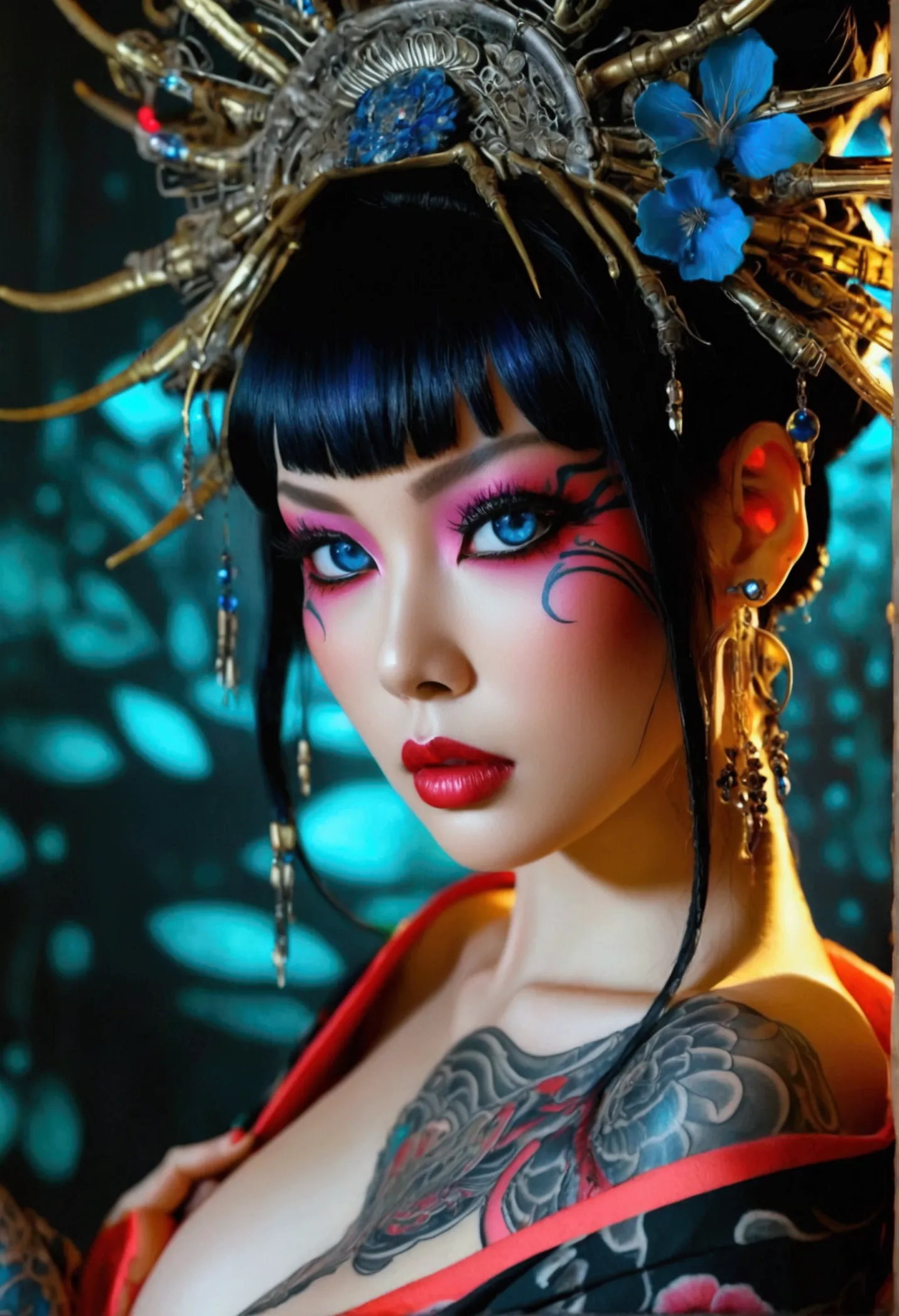 stunningly gorgeous beautiful perfect hr giger inspired inspired tattooed sexy seductive geisha lulu , perfect face, hyper detai...