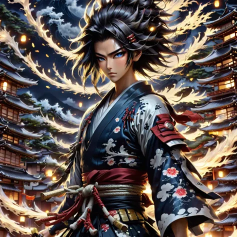 un samurai, shinigami, inspired por shingei, sintoísmo, por shingei, espinilla megami, shonen, shin - hanga, shin-hanga, shinobi...