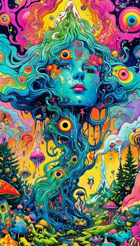 psychedelic abstract art, many pussy,  pussy psychedelic, puzzling, melt, bright colors, tumblr, psychedelic art, psychedelic il...