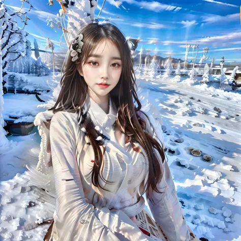 snow woman  　((realistic light, highest quality, 8k, masterpiece :1.3)), frank, one girl, beautiful woman with perfect figure :1...