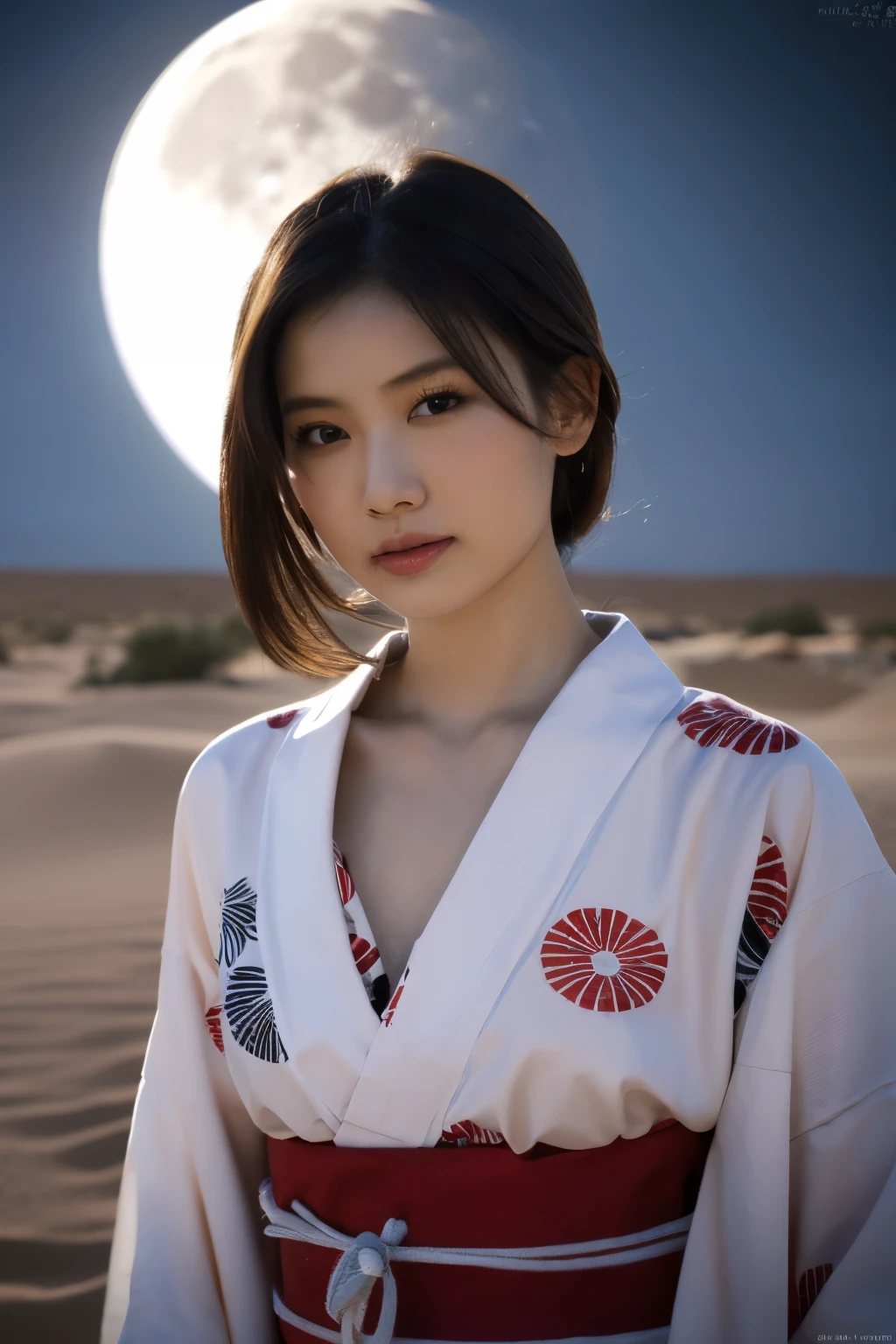 1 girl, (She is wearing a cute red yukata:1.2), Very beautiful Japanese idol portraits, 
(RAW Photos, Highest quality), (Realistic, Realistic:1.4), (masterpiece), 
Very delicate and beautiful, Very detailed, 2k wallpaper, wonderful, finely, Very detailed CG Unity 8K wallpaper, Very detailed, High resolution, Soft Light, 
Beautiful detailed girl, Very detailed目と顔, Beautiful and sophisticated nose, Beautiful and beautiful eyes, Cinema Lighting, 
(Standing in the Sahara Desert on a moonlit night:1.3), (Big Moon), (Sand Dunes), (月明かりに浮かぶ少女のwhole bodyのシルエット), (Dark screen:1.5), 
(Medium Hair), (Tie your hair back), (whole body), 
Complete Anatomy, Slender body, Small breasts