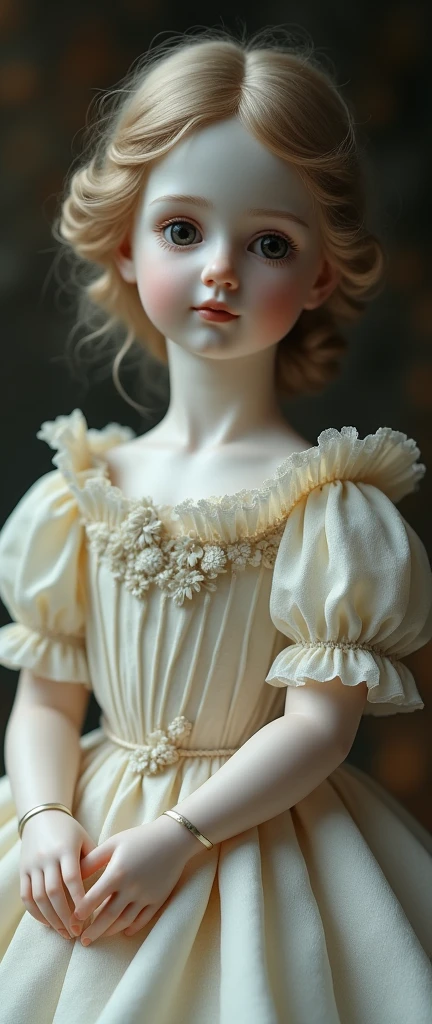 antique porcelain doll:1.5, romanticism period dress, stage of romanticism, blurred, pay attention to the hyper sharp wrist, ultra image quality, masterpiece, HD,8k