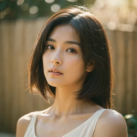 a hyper-realistic image of a single japanese woman in her early 20s, captured with the nostalgic warmth and subtle graininess of...