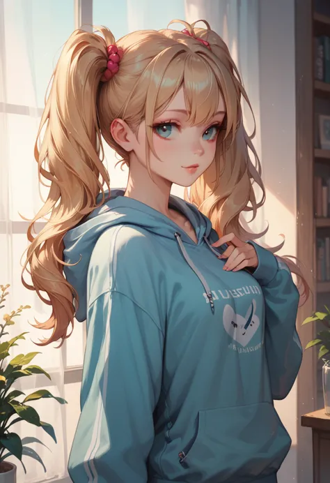 a beautiful girl with twin tails and a hoodie