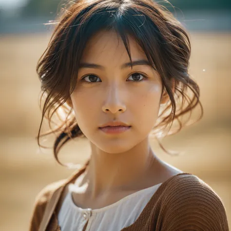 a hyper-realistic image of a single japanese woman in her early 20s, captured with the nostalgic warmth and subtle graininess of...