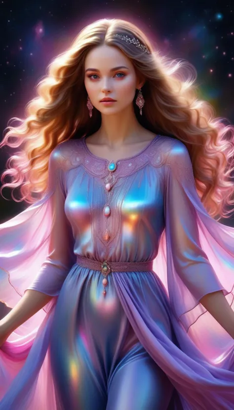 digital painting :the soul of tenderness and beauty, grace, bimbo style, princess in a beautiful airy and weightless tunic made ...