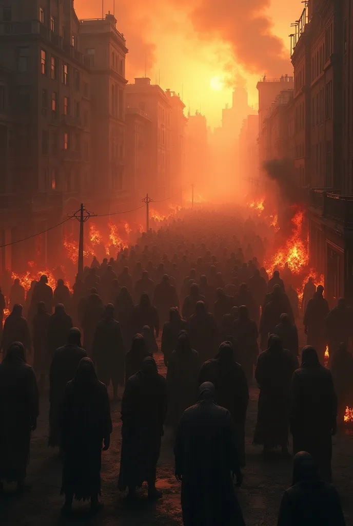 March of the dead, backlighting, cinematic lighting, hordes of the dead walking against a burning city, horror movie posters, the words “Let's go home” written on them, dark imagery throughout, ((masterpiece, Highest quality, Best image quality, High resolution, Realistic, RAW Photos, 8k, Highly detailed CG synthesis 8k wallpaper)), (Huge and stunning goddess shot, Very hot and sexy, Incredible beauty, Perfect Proportions, Beautiful body, Slim body beauty:1.4), view from above, Backlight, 