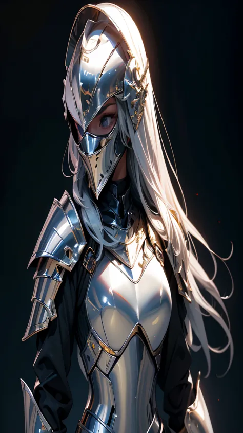 envision a 8k, highres, cinematic full body concept art of a ((faceless)) female knight with helmet covering her whole face, a s...