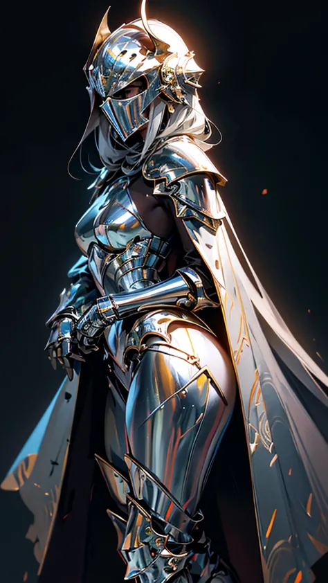 envision a 8k, highres, cinematic full body concept art of a ((faceless)) female knight with helmet covering her whole face, a s...