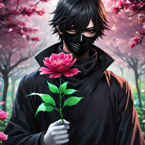 a man with a black mask and a flower in his hand, 4k anime wallpaper, anime wallpaper 4k, anime wallpaper 4 k, black rose, anime...