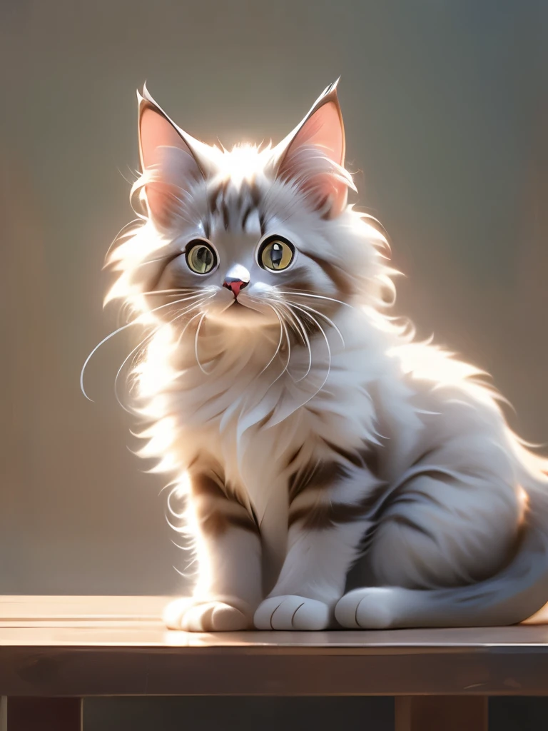 there is a cat that is standing on a table, a pastel by Niko Henrichon, tumblr, fine art, awesome cat, maine coon, anthropomorphic large maine coon, gorgeous and beautiful, adorable appearance!!!, beautiful cat, beautiful gorgeous, well proportioned, ultra realistic!!!, gorgeous beautiful, serious looking mainecoon cat, beautiful detailed