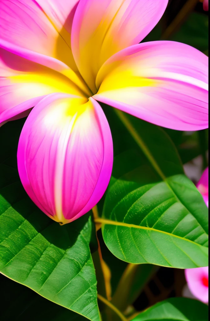 yellow and pink flowers are blooming on a tree with green leaves, blooming tropical flowers, plumeria, tropical flowers, beautiful tropical flowers, incredibly beautiful, tropical flower plants, kauai springtime, pink yellow flowers, stunningly beautiful, large exotic flowers, beautiful gorgeous, pretty flowers, colorful tropical plants, beautiful flowers, extremely beautiful, gorgeous beautiful, very colourful, beautiful flower