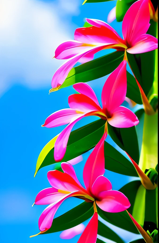 yellow and pink flowers are blooming on a tree with green leaves, blooming tropical flowers, plumeria, tropical flowers, beautiful tropical flowers, incredibly beautiful, tropical flower plants, kauai springtime, pink yellow flowers, stunningly beautiful, large exotic flowers, beautiful gorgeous, pretty flowers, colorful tropical plants, beautiful flowers, extremely beautiful, gorgeous beautiful, very colourful, beautiful flower